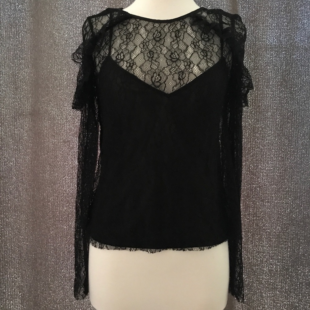 Zara W&B Black Long Sleeve Lace With Ruffles